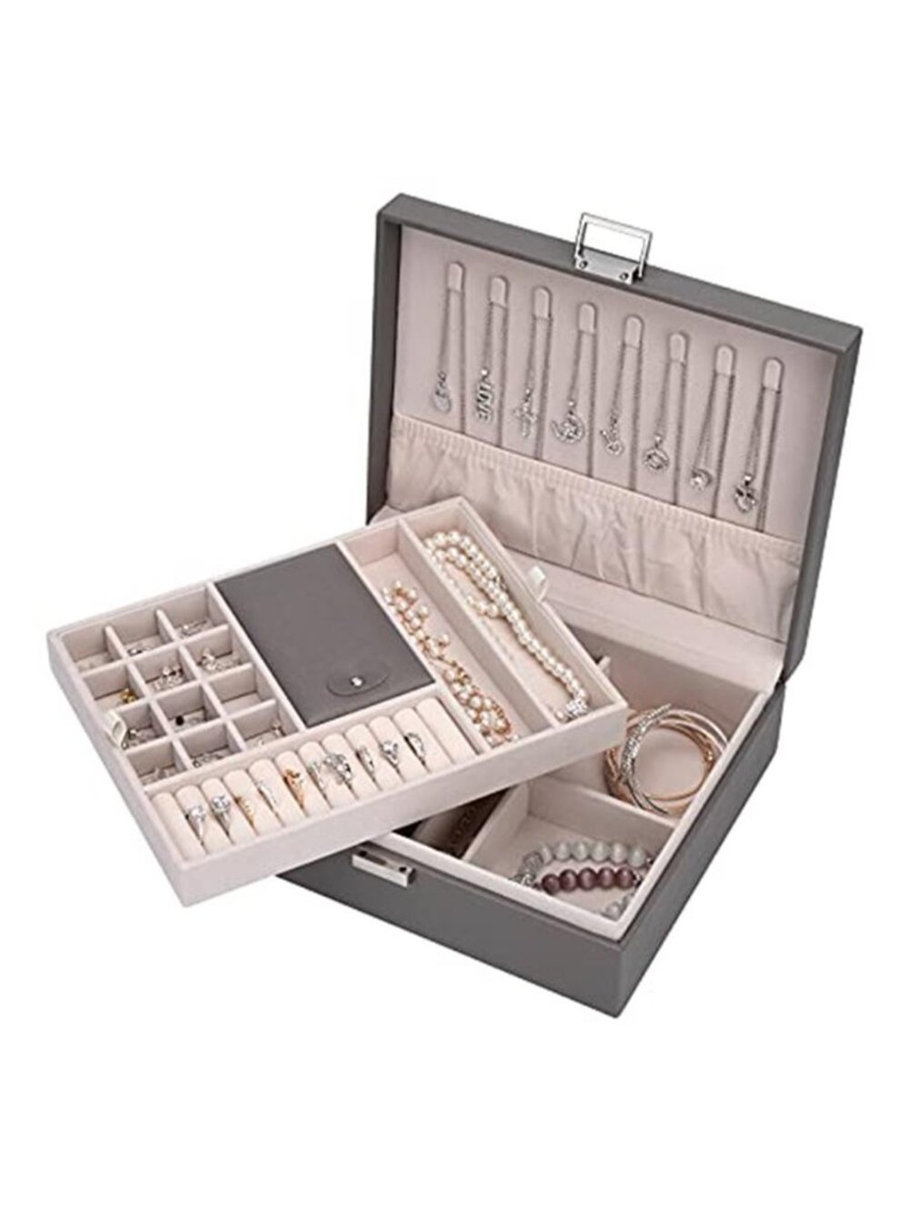 Large Jewelry Box Organizer Faux Leather Travel Storage Ring Necklace Holder